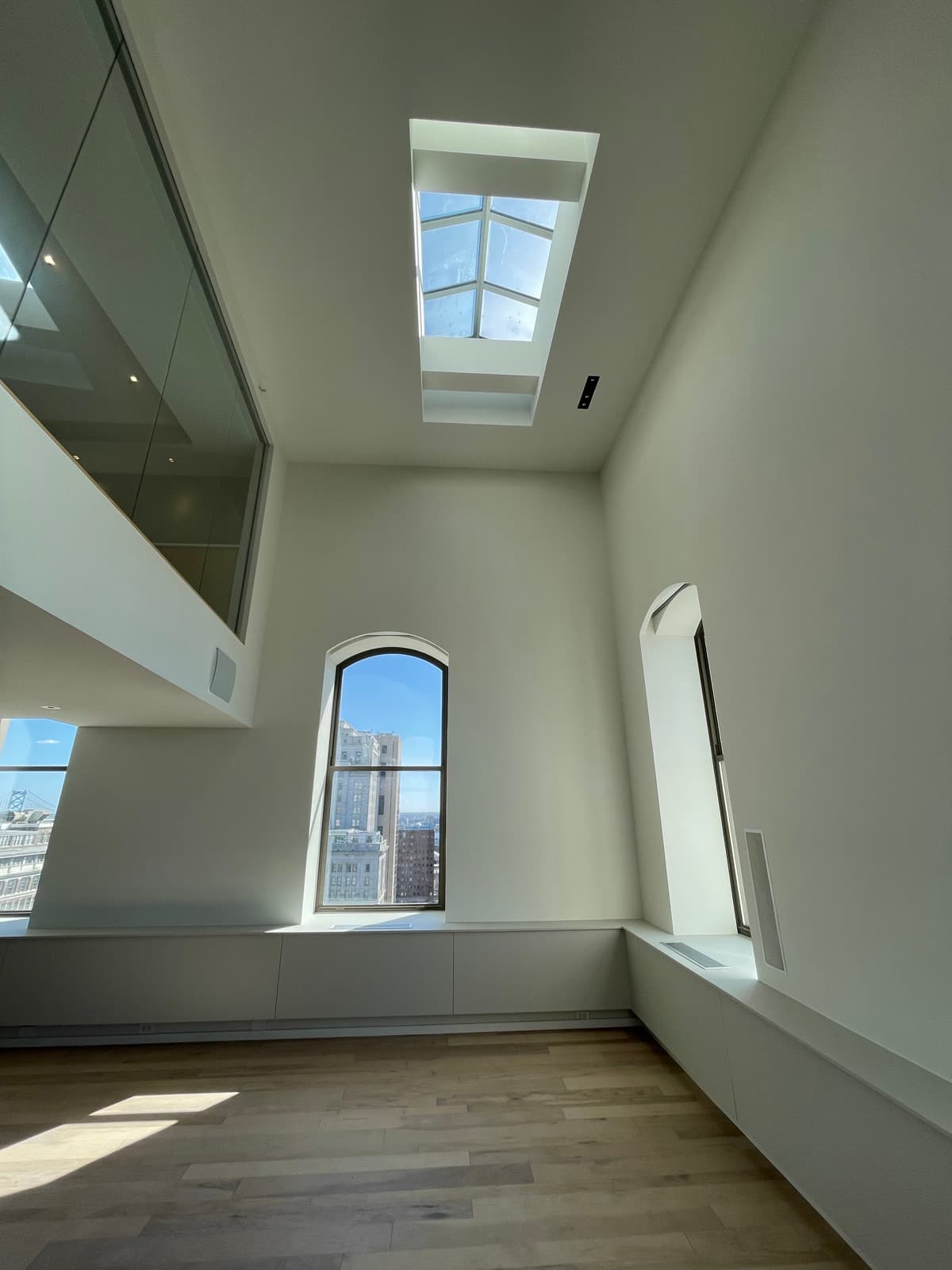 Smooth, freshly finished interior walls in a bright Philadelphia space